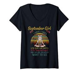 Damen September Girl Sweet Funny & Crazy Yoga September Geburtstag T-Shirt mit V-Ausschnitt von September Yoga Geburtstags Geschenkideen & Shirts