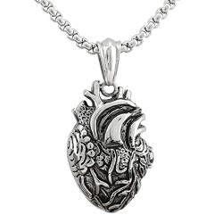 Serebra Jewelry 3D Anatomisches Herz Anhänger Halskette aus Edelstahl in Silber Schwarz Gold Damen Herren Unisex (Silber Klein) von Serebra Jewelry