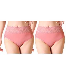 Serecofo 2er-Pack Damen Spitzenhöschen mit hoher Taille Slips Höschen aus Baumwolle Damenunterwäsche Größe 34-50 Elastische Hipster Shorts (48-50, 2 Rosa) von Serecofo