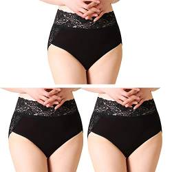 Serecofo 3er Pack Damen Spitzenhöschen Hohe Taille Spitzenslips Höschen Hipster Shorts Größe 34 bis 50 Dessous Unterwäsche (38-42, 3 Schwarz) von Serecofo