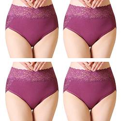 Serecofo 4er Pack Damen Slips mit hoher Taille Spitzen High Cut Hipster Höschen Unterwäsche ultraweich und dehnbar von Serecofo