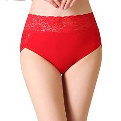 Serecofo Damen Slips Schlüpfer Höschen Spitze Hohe Taille Baumwolle 34-50 Damen Dessous Unterwäsche Hipster Blumenstickerei (1 Rot,38-42) von Serecofo