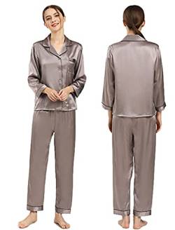 Damen Seide Nachtwäsche Nachthemd Pyjama, Bluse und Hose, 9+ Farben, 100% Seide (Hauptteil), Wohlstand, grau, 36 von Seres