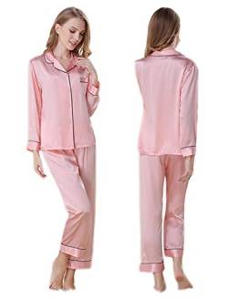Damen Seide Nachtwäsche Nachthemd Pyjama, Bluse und Hose, 9+ Farben, 100% Seide (Hauptteil), Wohlstand, rose, 36 von Seres