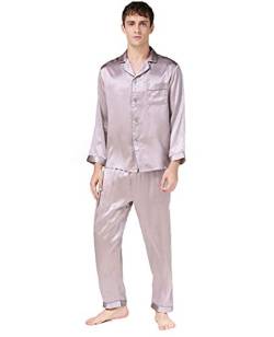 Herren Seide Nachtwäsche Pyjama Nachtwäsche, Langarmhemd & lange Hose, 100% Seide (Haupt), 5 Farben,, silber, XL von Seres