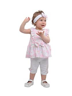 Serkon 0085 Baby Mädchen Set, Kleid, Leggings und Stirnband mit Blumenmuster Sommer Outfit (6-9 Monate, Rosa) von Serkon