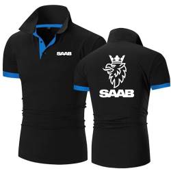 Bequeme Herren-Poloshirts Für SAAB-Aufdruck Weiche Streetwear Sportstyle Schnell Trocknende T-Shirts Knöpfe Kragen Halbe Ärmel Kontrastfarben Kurze Ärmel-Black+Blue||L von Seroni