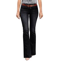 Jeans Hose Damen Stretch Damen Jeans Micro Flare Pants Jeans mit mittlerer Taille (Black, S) von Serria