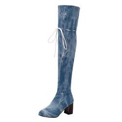 Overknee Stiefel Damen Herbst- und Winter-Cowboy-Stiefel für Damen, hoch über dem Knie, dicker Absatz, seitlicher Reißverschluss, lange Stiefel (#A-BU1, 39) von Serria