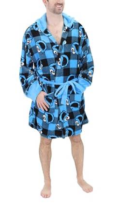 Sesame Street Cookie Monster Plüsch Lounge PJ Bademantel für Erwachsene mit Kapuze - Minky Fleece, Schalkragen, Gürtel Krawatte, Blau, Large-X-Large von Sesame Street