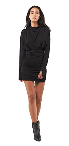 Seta Apparel Damen Long Sleeve Drapped Mini Dress Cocktailkleid, schwarz, Klein von Seta Apparel