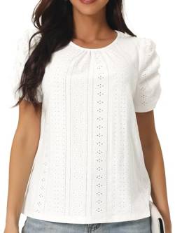 Seta T Damen Geraffte Kurzarm Oberteil Elegant Lässig Bluse Rundhalsausschnitt Sommer T-Shirt Weiß XL von Seta T