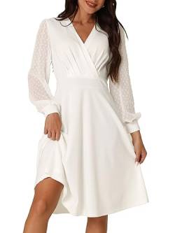 Seta T Damen Kleid Dots Wickelkleid V-Ausschnitt Knielang Freizeitkleid Weiß XL von Seta T
