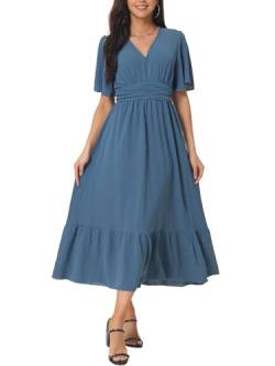 Seta T Damen Kurzarm V-Ausschnitt Sommer Kleid Rüschen Punkte Gestuft Midikleid Strandkleid Blau L von Seta T