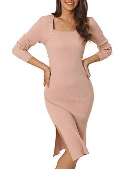Seta T Damen Langarm Pulloverkleid Quadratischem Ausschnitt Schmaler Passform Figurbetont Kleid Rosa M von Seta T