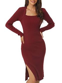 Seta T Damen Langarm Pulloverkleid Quadratischem Ausschnitt Schmaler Passform Figurbetont Kleid rot M von Seta T