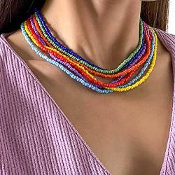 Sethain Beach Perlen Halsketten-Set Bunt Perlen Kurze Kette Boho Perlenketten Schmuckzubehör für Frauen von Sethain