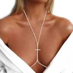 Sethain Boho Kristall Brustkette Silber Kreuzen Strass BH-Ketten Bikini Party-Schmuck für Frauen und Mädchen von Sethain