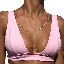 Sethain Boho Kristall Stern Brustkette Gold Strass Quaste BH-Ketten Geschichtet Sommer-Strandketten Bikini Körperkette für Frauen (M, Gold-C) von Sethain