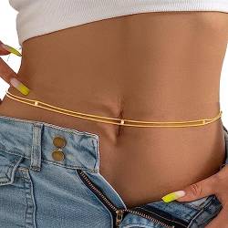 Sethain Boho Kristall-Taillenkette Gold Strass Bauchketten Geschichtet Sommer-Strandketten Bikini-Kette Körperschmuck für Frauen Mädchen (M, Gold-D) von Sethain