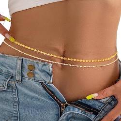 Sethain Boho Kristall-Taillenkette Gold Strass Bauchketten Geschichtet Sommer-Strandketten Bikini-Kette Körperschmuck für Frauen Mädchen (S, Gold-A) von Sethain