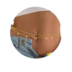 Sethain Boho Strass-Taillenkette Gold Kristall Anhänger Bauchketten Geschichtet Funkelnd Taillenketten Stern Sommerstrandkette für Frauen (L, Gold-B) von Sethain