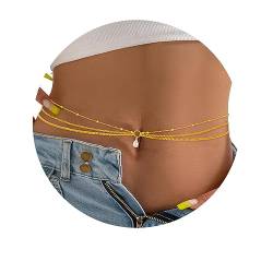 Sethain Boho Strass-Taillenkette Gold Kristall Anhänger Bauchketten Geschichtet Funkelnd Taillenketten Stern Sommerstrandkette für Frauen (L, Gold-E) von Sethain