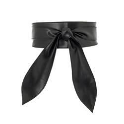 Sethain Leder Breiter Taillengürtel Elegant Cinch-Gürtel Kleid Mantel Obi Knoten Taillengürtel für Frauen und Mädchen (M, Schwarz) von Sethain