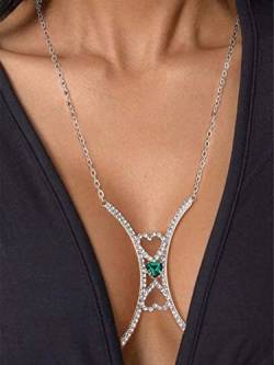 Sethain Luxus Strass Brustkette Silber Liebe Kristall BH-Kette Party Bikiniketten Körperzubehör für Frauen und Mädchen von Sethain
