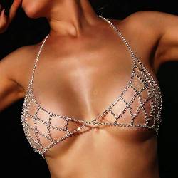 Sethain Strass Bikini BH Kette Silber Funkelnd Kristall Truhe Ketten Sexy Körper Schmuck Zubehör für Frauen von Sethain