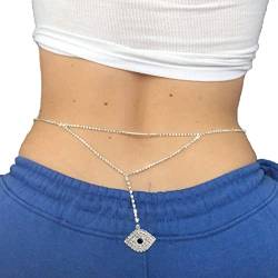 Sethain Strass Hüftkette Silber Anhänger Kristall Bauchketten Auge des Bösen Hüftkette Bikini-Kette Körperschmuck für Frauen und Mädchen von Sethain