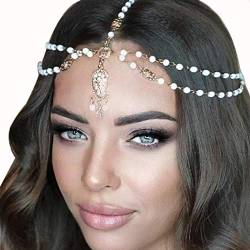 Sethain Vintage Geschichteten Kopfkette Gold Anhänger Kopfbedeckungen Perle Kopf Zubehör für Frauen und Mädchen von Sethain