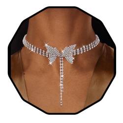 Sethexy Boho Strass Chokerhalskette Silber Schmetterling Halsketten Funkelnd Kristall Party Schmuckzubehör für Frauen und Mädchen von Sethexy