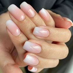 Sethexy Kurz Quadratisch Ombre Nägel zum Aufkleben Natürlich Rosa Press on Nails Glänzend Kunstnägel 24 Stück Acryl Falsche Nägel für Frauen und Mädchen von Sethexy