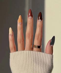 Sethexy Kurze Mandel Falsche Nägel Glänzende Press on Nails Ästhetische Kunstnägel 24Pcs Acryl Nägel zum Aufkleben für Frauen und Mädchen von Sethexy
