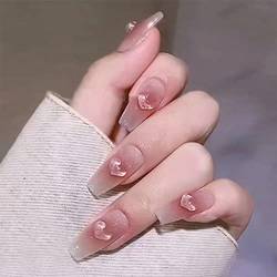 Sethexy Lang Ballerina Falsche Fingernägel Glänzend Nägel aufkleben Design Falsche Nägel 24St Acryl Kunst Drücken Sie auf Nagelspitzen (Reine Liebe) von Sethexy