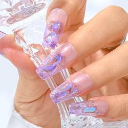 Sethexy Lila Strass Handgefertigt Press on Nail 3D Schmetterling Kristall Langer Sarg Falsche Nägel Aurora Glitzer Glänzend Falsche Nägel Salon Qualität für Frauen und Mädchen(Z) von Sethexy