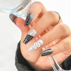 Sethexy Punk Acryl Langer Sarg Falsche Nägel Glänzend Handgefertigt Strass Drücken Sie auf Nägel 3D-Schlange Kristall Falsche Fingernägel abnehmbar für Frauen und Mädchen von Sethexy