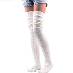 Settoo Damen Winter kniestrümpfe Overknee Strümpfe Wolle Socken mit Fellknäue Super Weich und Wärmend,85/105cm von Settoo
