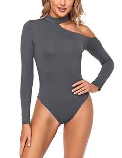 Sevego Damen Soft Mock Neck Off The Shoulder Body mit langärmeligen Elegant Bodysuit Langarm Stretch-Oberteilen Jumpsuit, Grau, M von Sevego