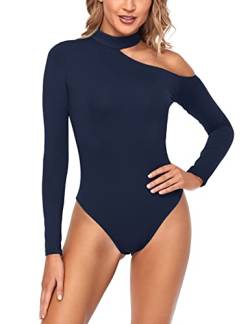 Sevego Damen Soft Mock Neck Off The Shoulder Body mit langärmeligen Elegant Bodysuit Langarm Stretch-Oberteilen Jumpsuit, Marineblau, L von Sevego