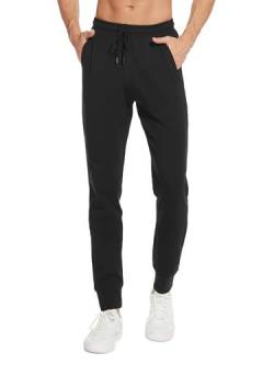 Sevego Jogginghose Herren Sporthose Baumwolle Lang Trainingshose mit Reißverschlusstaschen Freizeithose Sweatpants Hose Schwarz L von Sevego