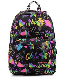 RUCKSACK ISCHOOLPACK SEVEN IRIDESCENT Geräumige Schultasche für Teenager, Mädchen und Jungen, mit Laptopfach & USB Anschluss, italienisches Designschwarz, inkl. Powerbank von Seven