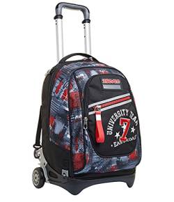 Seven TROLLEY, Rucksack mit Trolleyfunktion, 3 in 1, Schulranzen mit Rollen, Abnehmbarer Rucksack, ab 1. Klasse, für Schule, Gymnasium, Reisen&Freizeit, Mädchen&Jungen, schwarz, NEW TECH COLLEGE WORLD von Seven