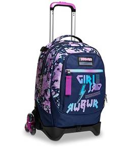 Seven TROLLEY Rucksack mit Trolleyfunktion, Schulranzen mit Rollen,3 in 1, Abnehmbarer Rucksack, ab 1. Klasse, für Schule,Gymnasium,Reisen&Freizeit, Mädchen&Jungen, JACK-3WD DRAWINGPIN Girl, violett von Seven