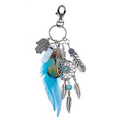 Sevenfly Dreamcatcher Schlüsselanhänger Edelstein Feder Schlüsselanhänger Tasche Hängering Ornamente Auto Anhänger,Blau von Sevenfly