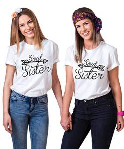 Best Friends T-Shirt für Mädchen Soul Sister Shirt Pfeil BFF Shirt Beste Freunde Shirt Damen Best Friends Geschenk Sommer Oberteil Kurzarm Baumwolle 1 Stück(Left-Weiß,M) von Sevpuikl