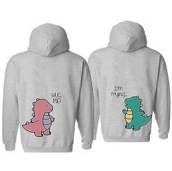 Dinosaurier-Pärchen-Pullover Couple Mr Mrs Kapuzenpulli Partner Kapuzenpullover Personalisiert King Queen Aufdruck Sweatshirt für Paar 1 Stück(grau-Men,M) von Sevpuikl