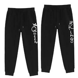 King Queen Hose Couple Pants Damen Herren Sweatpant Jogger Jogginghose Pärchen Baumwollhose Jerseypants Damen Schwarz Stoffhose Sporthose Freizeithose Grau 100% Baumwolle 1 Stück(Schwarz-KING,170) von Sevpuikl