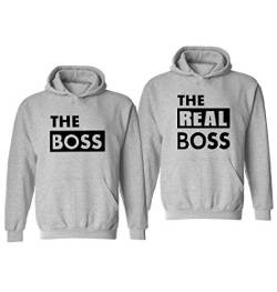 Pärchen Hoodie Couple Hoodie Pärchen Pullover Sweatshirt Paar Pulli The Boss The Real Boss Kapuzenpullover Partnerlook Couple Geschen Schwarz Weiß Grau 1 Stücke(Men-Grau,M) von Sevpuikl